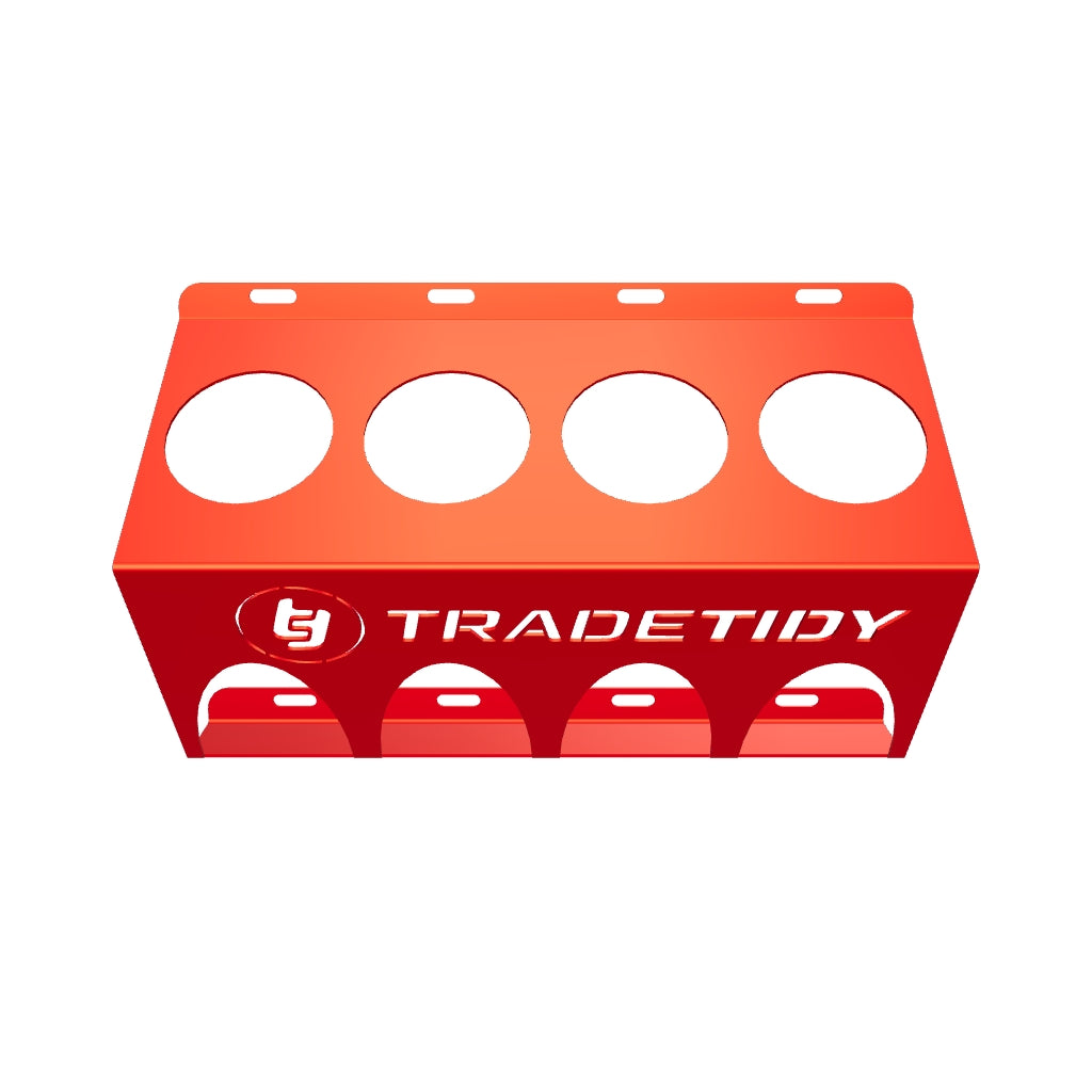 Load 3D model into Gallery viewer, TradeTidy Spray & Aerosol Can Holder – Holds 4 x 65 mm Cans | Heavy-Duty Powder-Coated Steel | Van & Workshop Storage