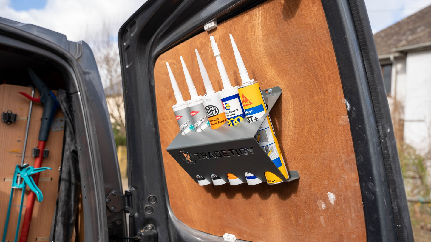TradeTidy Mastic & Silicone Tube Holder – Holds 5 Tubes | Heavy-Duty Powder-Coated Steel for Van & Workshop
