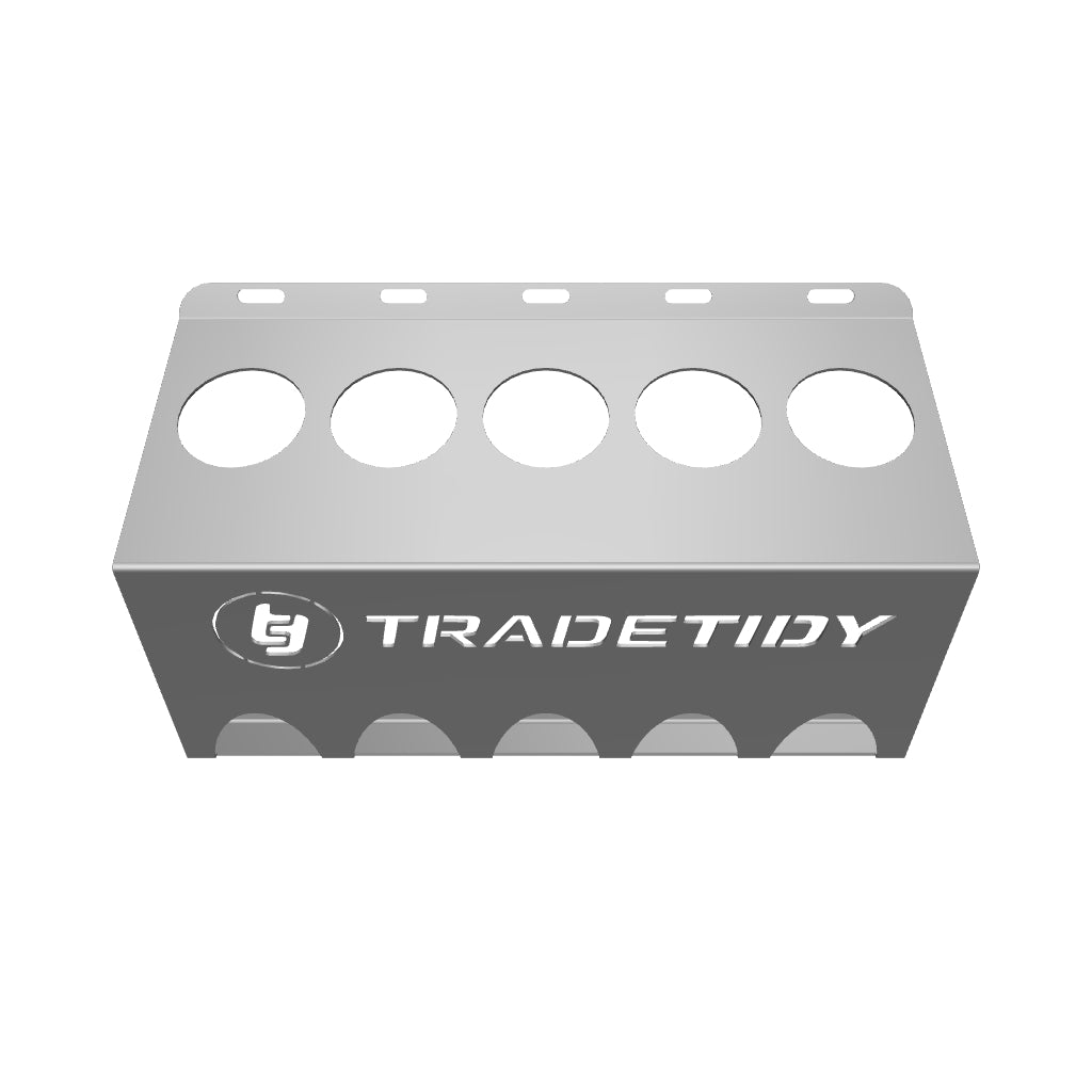 Load 3D model into Gallery viewer, TradeTidy Mastic & Silicone Tube Holder – Holds 5 Tubes | Heavy-Duty Powder-Coated Steel for Van & Workshop