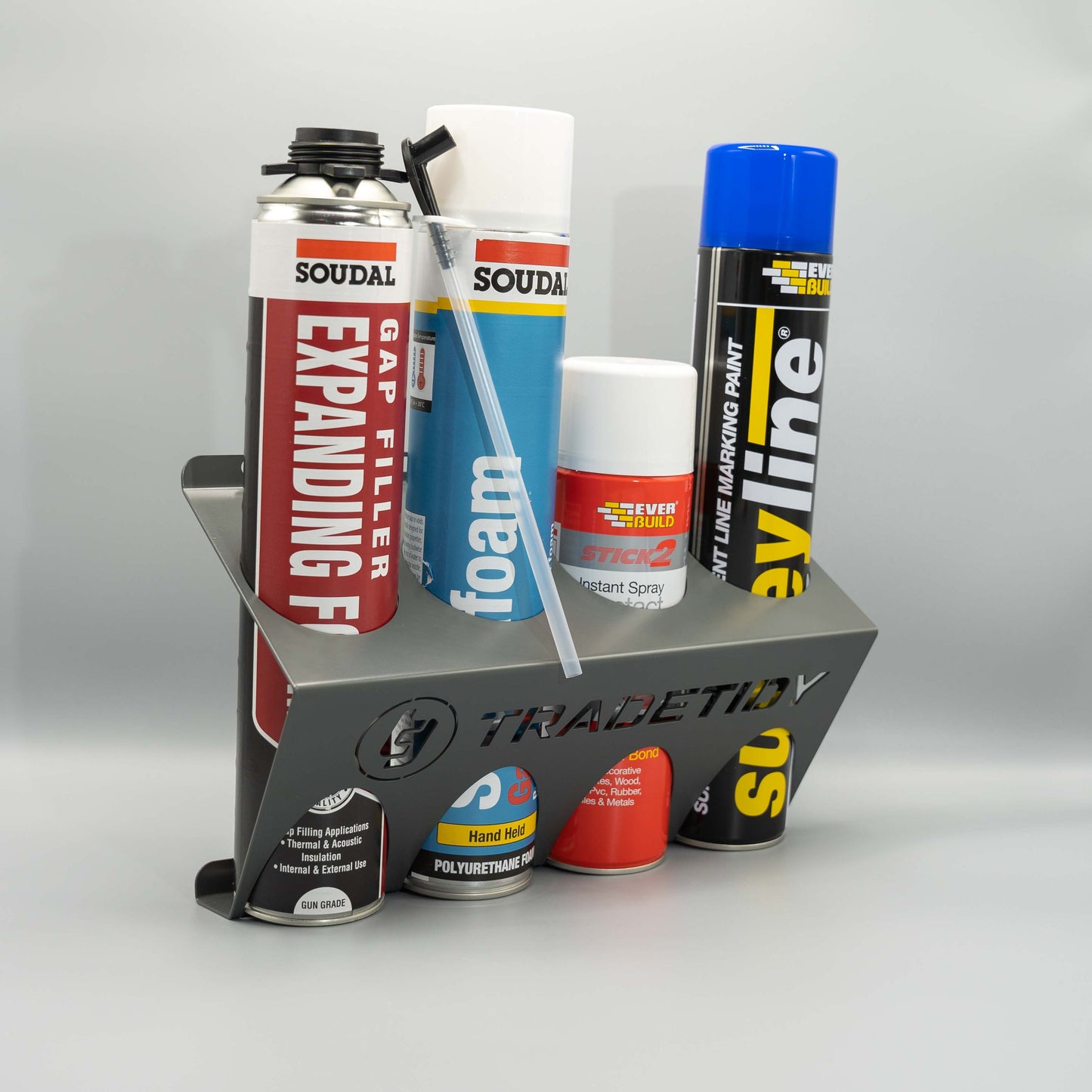 TradeTidy Spray & Aerosol Can Holder – Holds 4 x 65 mm Cans | Heavy-Duty Powder-Coated Steel | Van & Workshop Storage