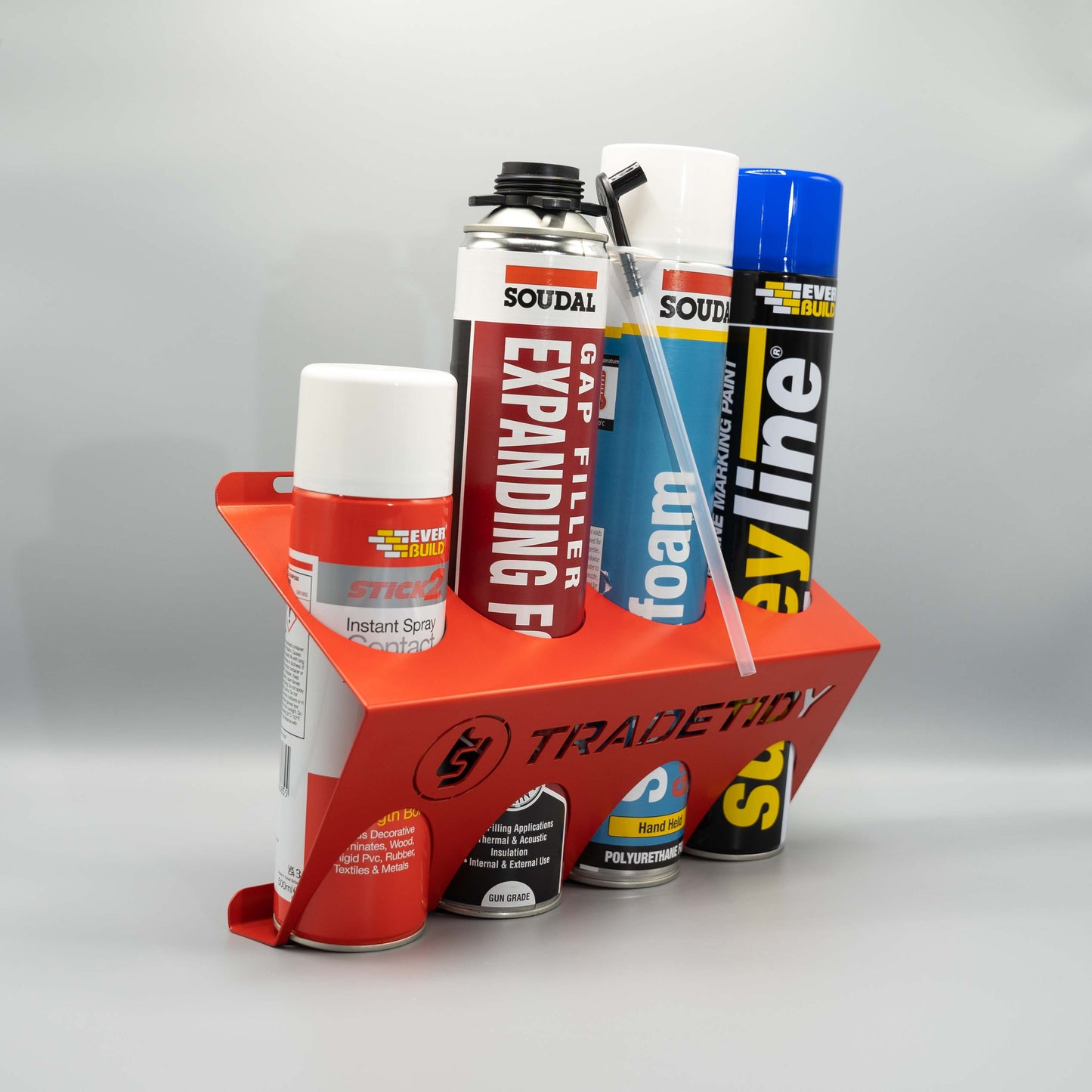 TradeTidy Spray & Aerosol Can Holder – Holds 4 x 65 mm Cans | Heavy-Duty Powder-Coated Steel | Van & Workshop Storage