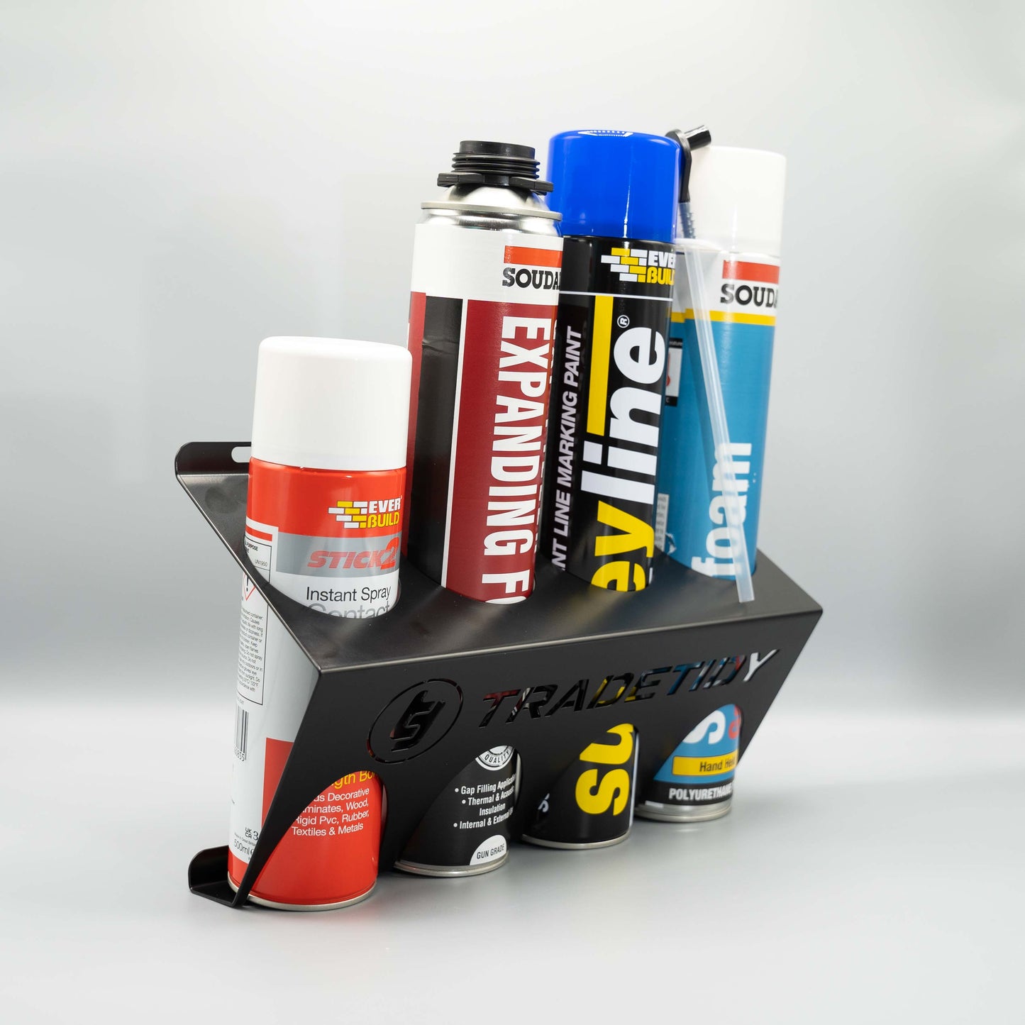 TradeTidy Spray & Aerosol Can Holder – Holds 4 x 65 mm Cans | Heavy-Duty Powder-Coated Steel | Van & Workshop Storage