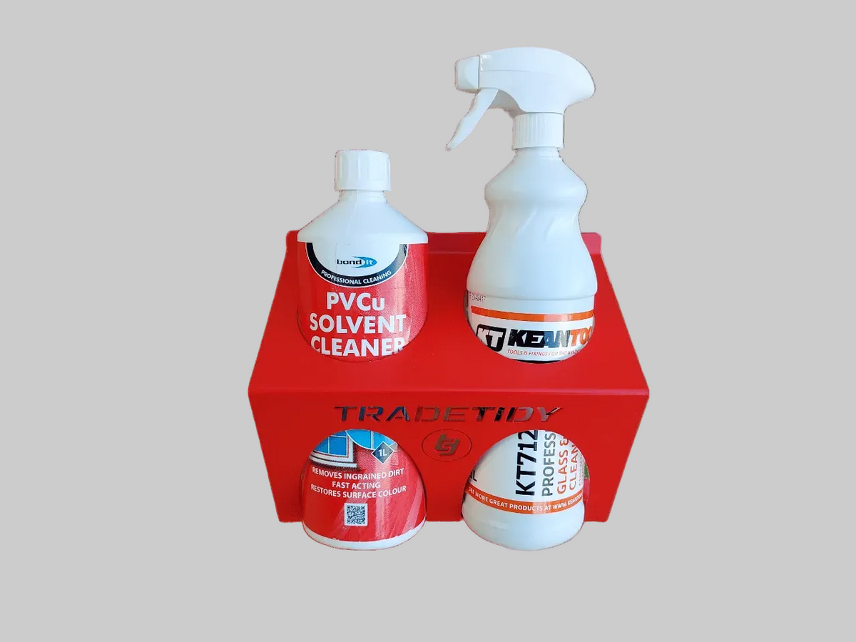 TradeTidy - Solvent in a red glass solvent holder.