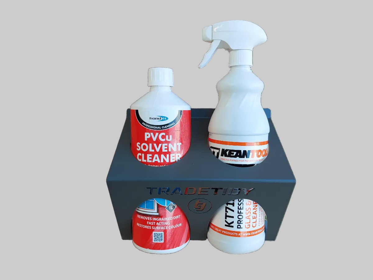TradeTidy - Solvent in a grey glass solvent holder.