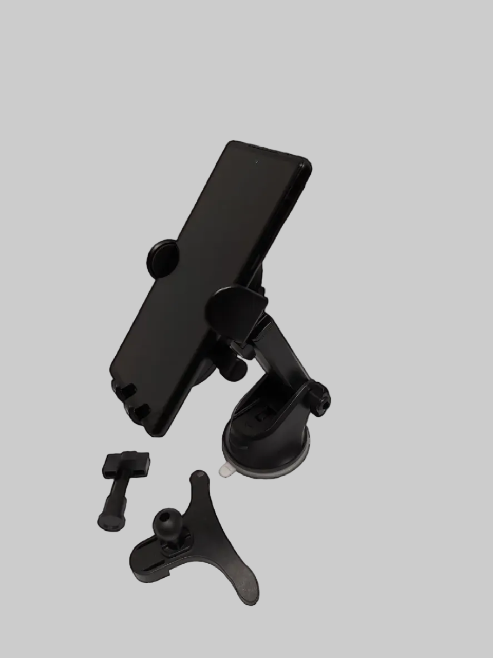 TradeTidy - Black adjustable phone mount on a light grey background