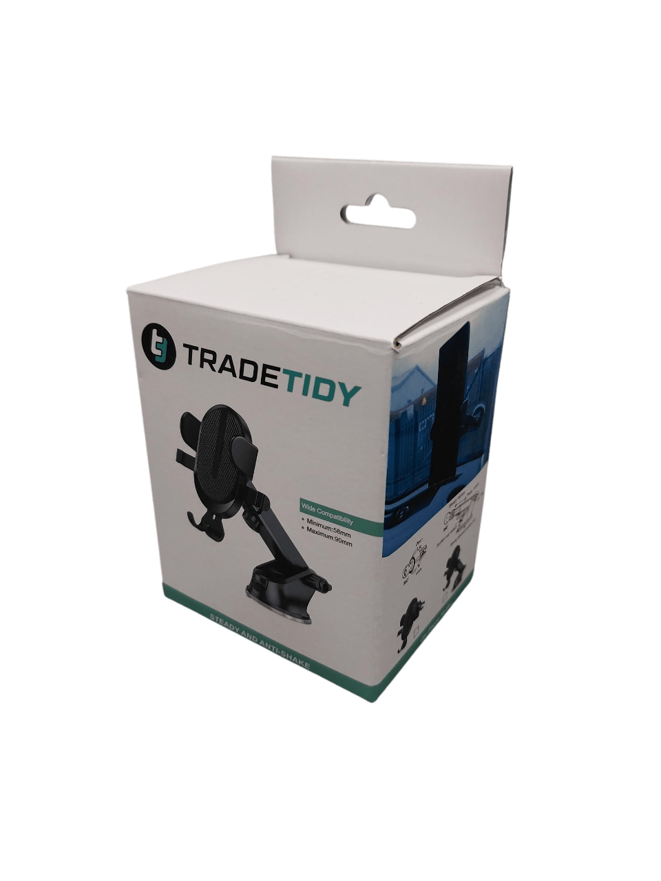 TradeTidy phone holder still in a sealed box