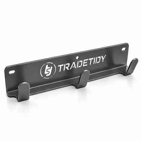 TradeTidy grey van coat pegs — steel rail with three heavy-duty hooks, UK-made powder-coated steel