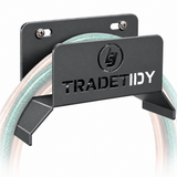 TradeTidy grey Hose, Cable & Air Line Holder with a coiled hose - wall-mounted steel holder for vans and workshops