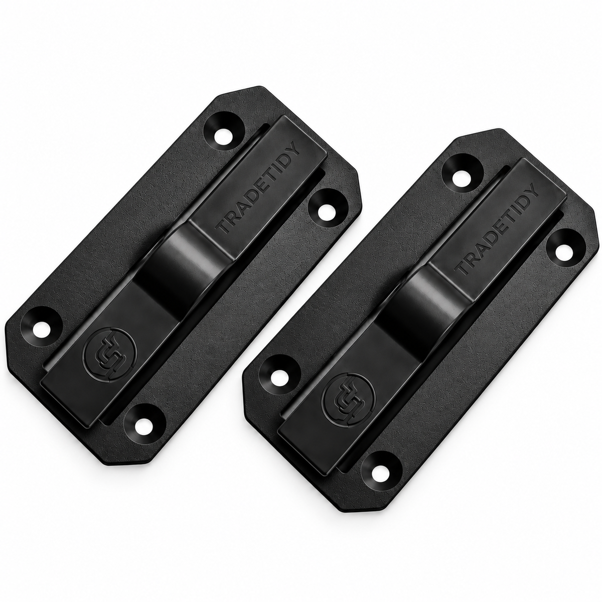 TradeTidy black Trowel Holder, sold as a pair — moulded ABS plastic brackets with countersunk screw holes, UK made