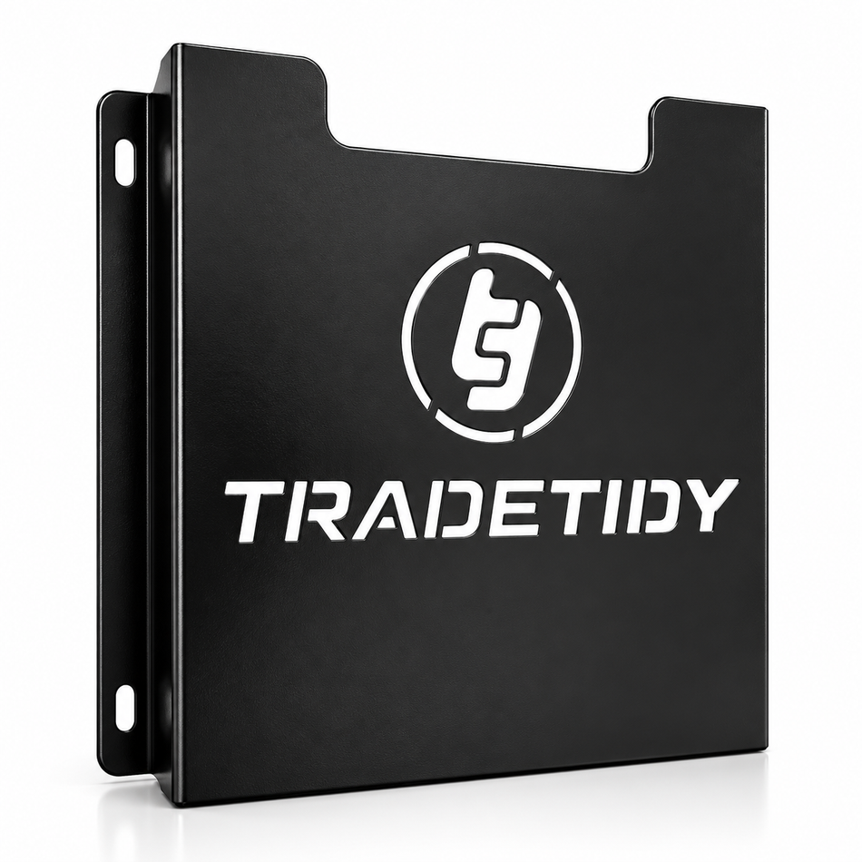 TradeTidy black van document holder for A4 job sheets and paperwork — wall-mounted powder-coated steel