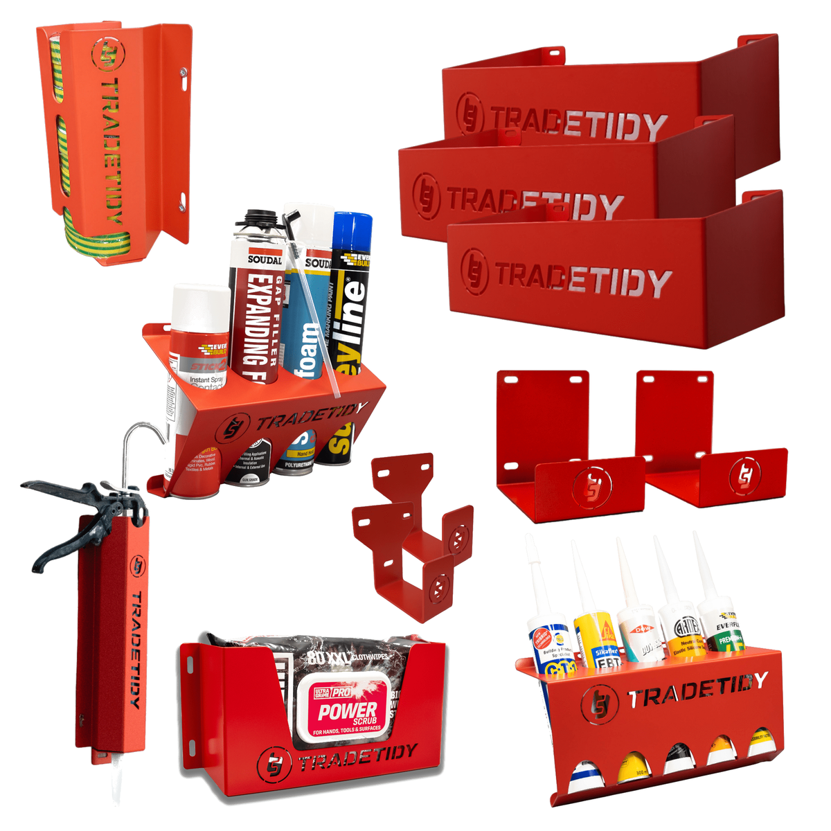 TradeTidy Electricians Van Storage Bundle in red — 10-piece UK-made steel kit