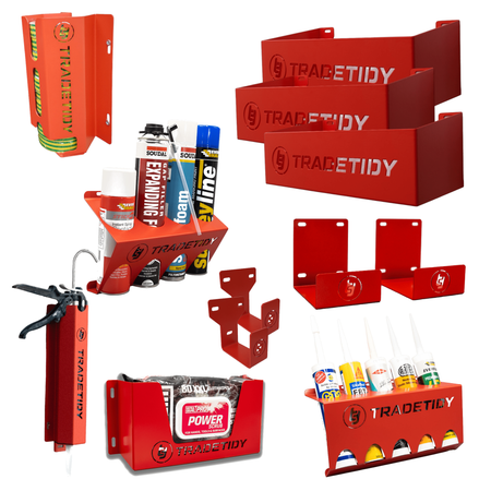 TradeTidy Electricians Van Storage Bundle in red — 10-piece UK-made steel kit