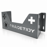 TradeTidy grey first aid kit holder with cut-out cross — wall-mounted steel bracket for vans and workshops