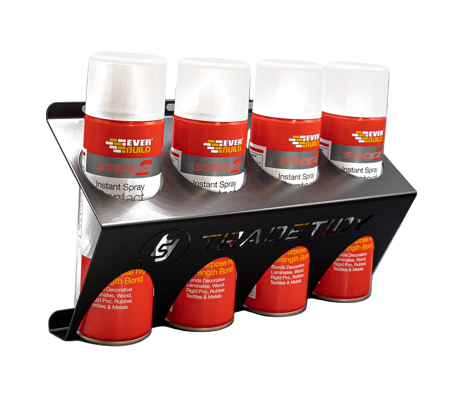 TradeTidy black Aerosol & Spray Can Holder for 68mm custom-filled cans — UK-made powder-coated steel for vans
