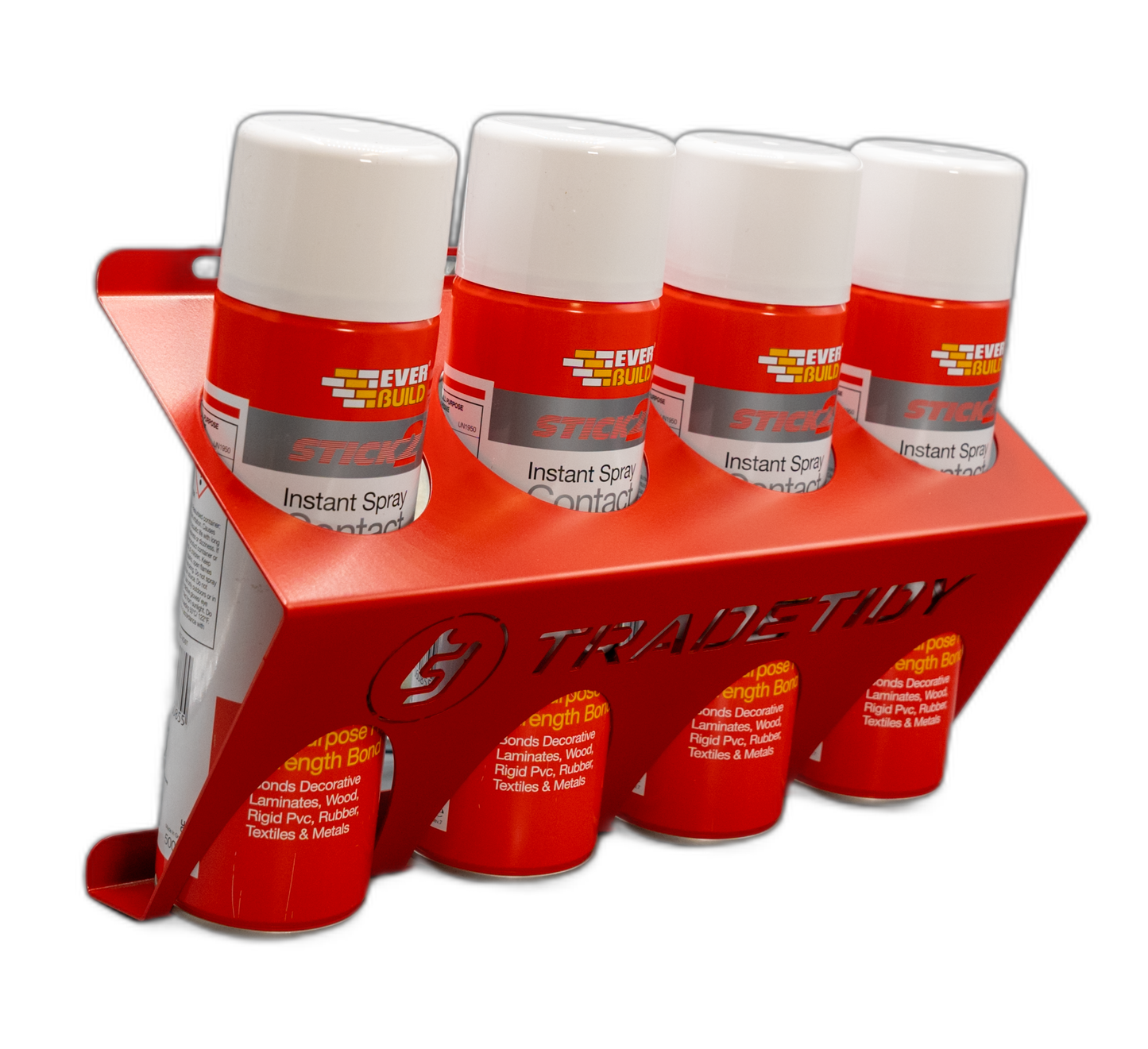 TradeTidy red Aerosol & Spray Can Holder for 68mm custom-filled cans — UK-made powder-coated steel for vans