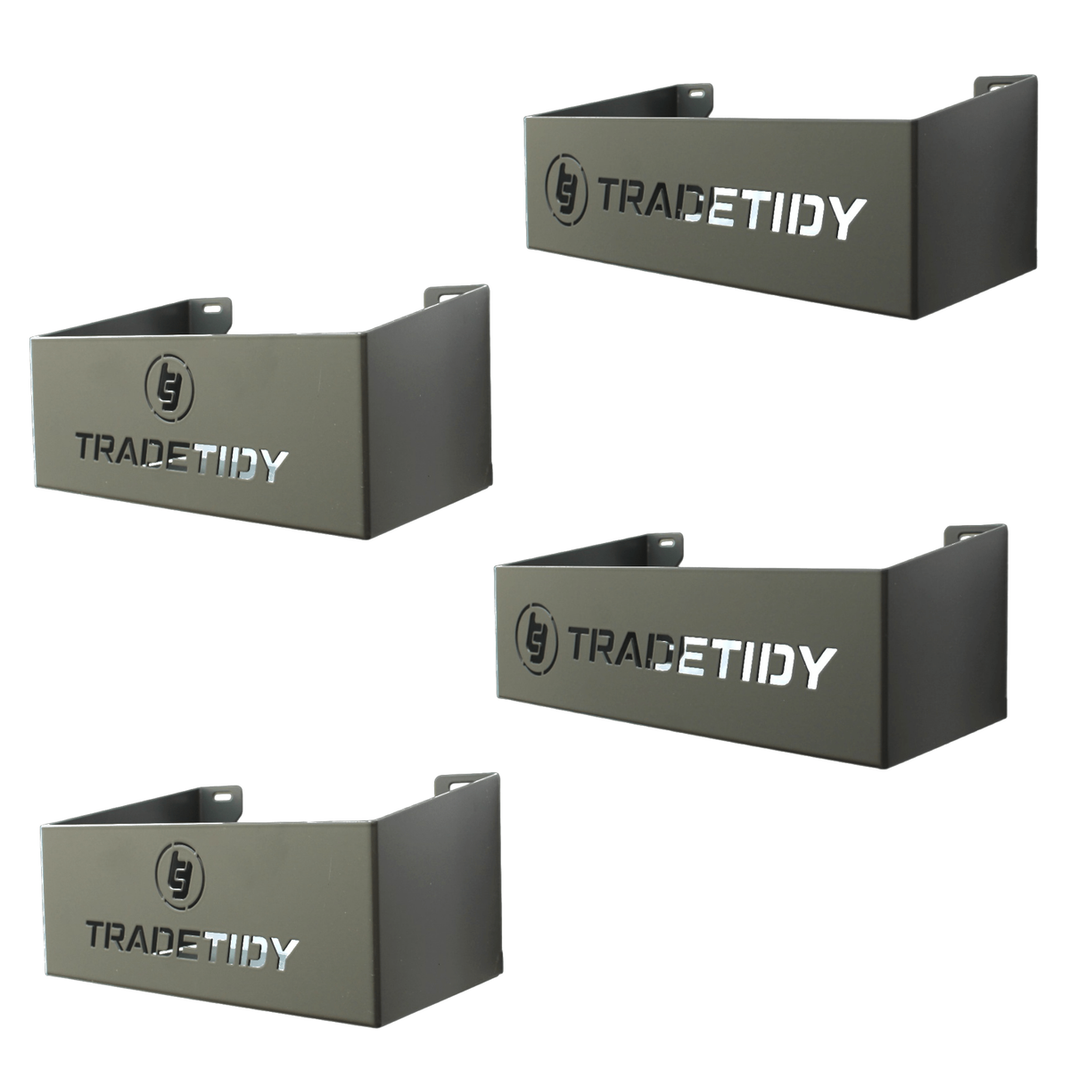 TradeTidy grey Storage Tray Bundle — 2x 250mm and 2x 330mm UK-made powder-coated steel trays