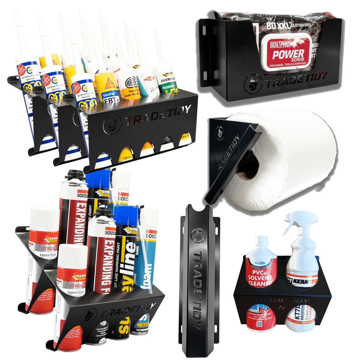 TradeTidy black Window Fitters Van Storage Bundle 2 — 8-piece UK-made powder-coated steel kit
