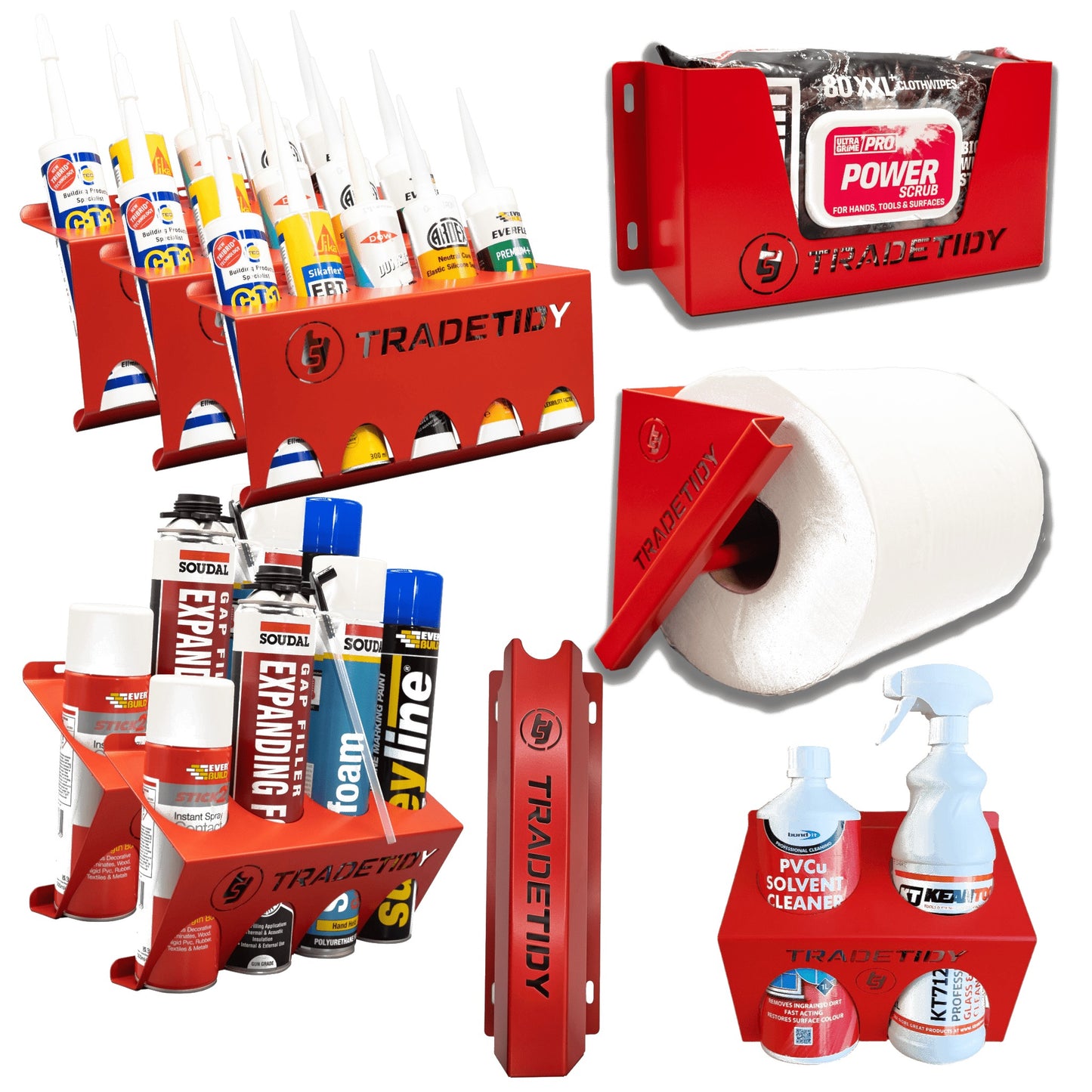 TradeTidy red Window Fitters Van Storage Bundle 2 — 8-piece UK-made powder-coated steel kit