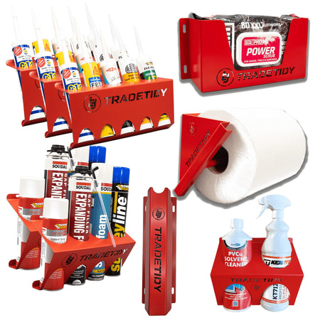 TradeTidy red Window Fitters Van Storage Bundle 2 — 8-piece UK-made powder-coated steel kit