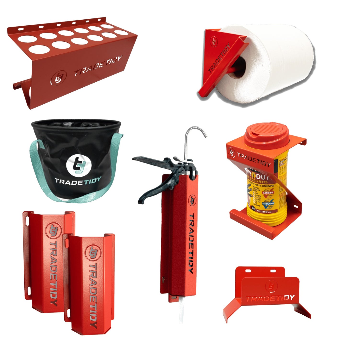 TradeTidy red Plumbers Van Storage Bundle — 7-piece UK-made powder-coated steel kit for plumbers