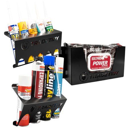 TradeTidy black Silicone, Aerosol & Ultragrime Wipes Holder 3-pack — UK-made powder-coated steel for vans