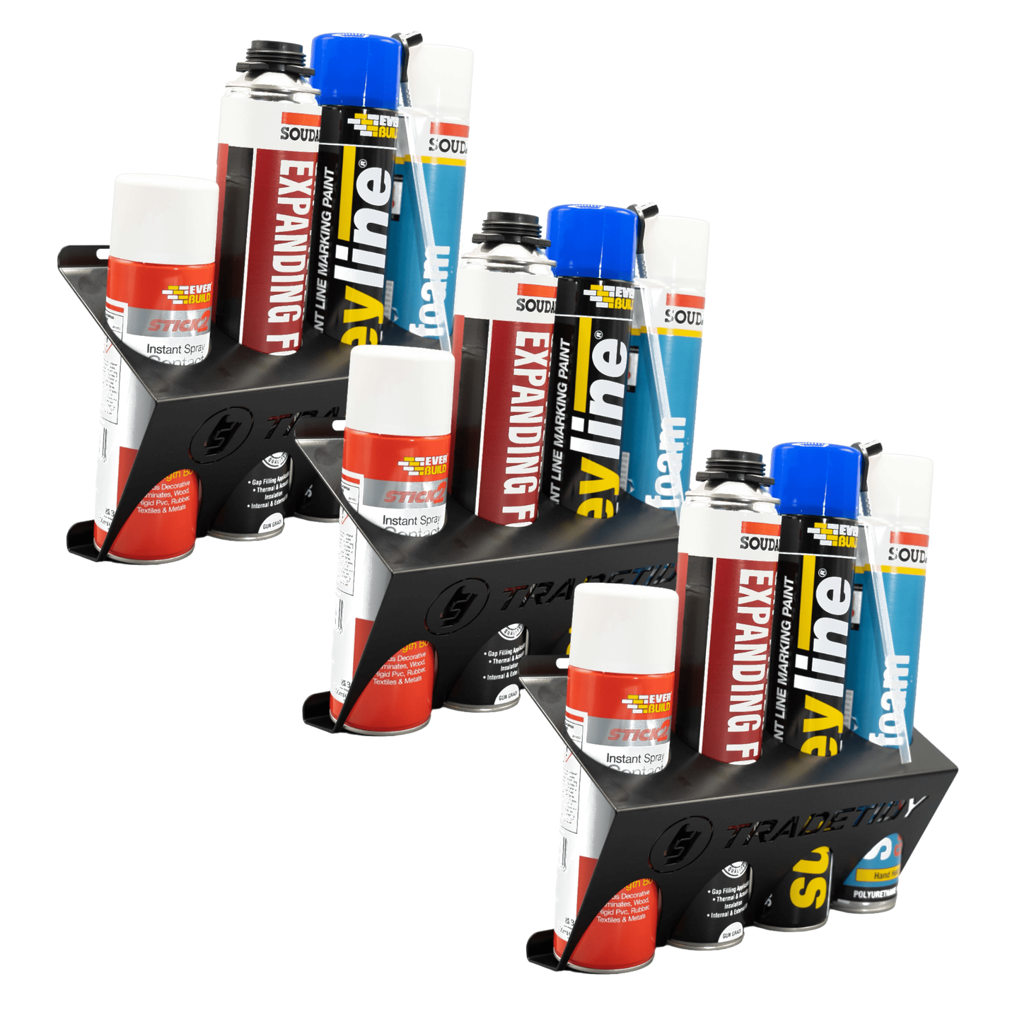 TradeTidy black Spray & Aerosol Can Holder 3-pack — UK-made powder-coated steel for vans and workshops