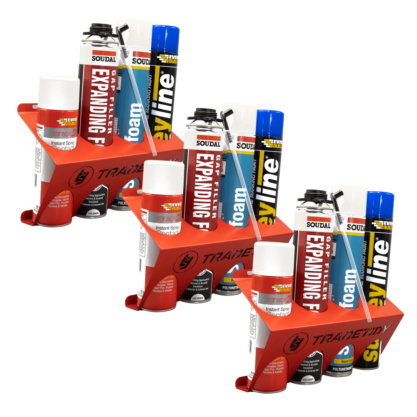 TradeTidy red Spray & Aerosol Can Holder 3-pack — UK-made powder-coated steel for vans and workshops
