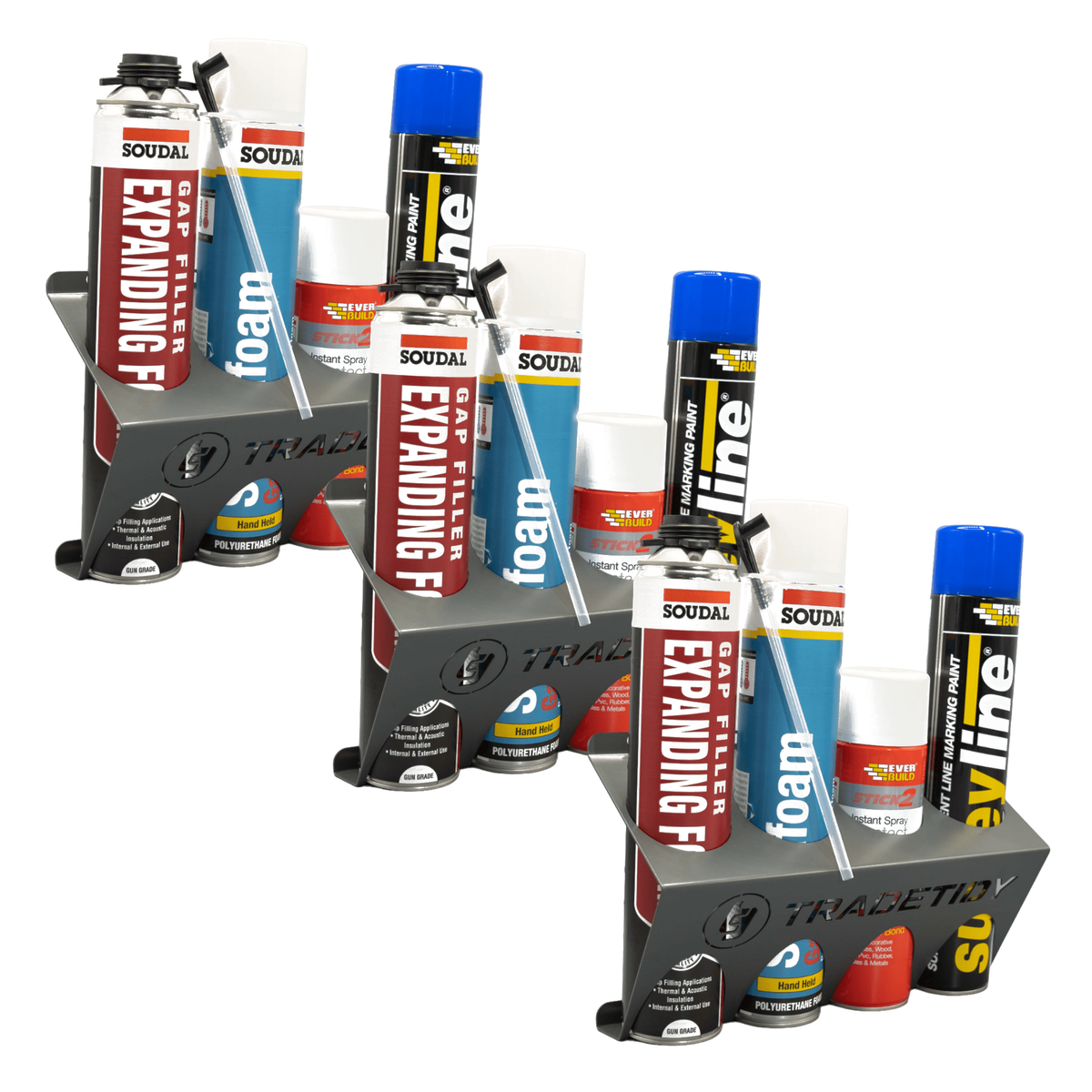 TradeTidy grey Spray & Aerosol Can Holder 3-pack — UK-made powder-coated steel for vans and workshops