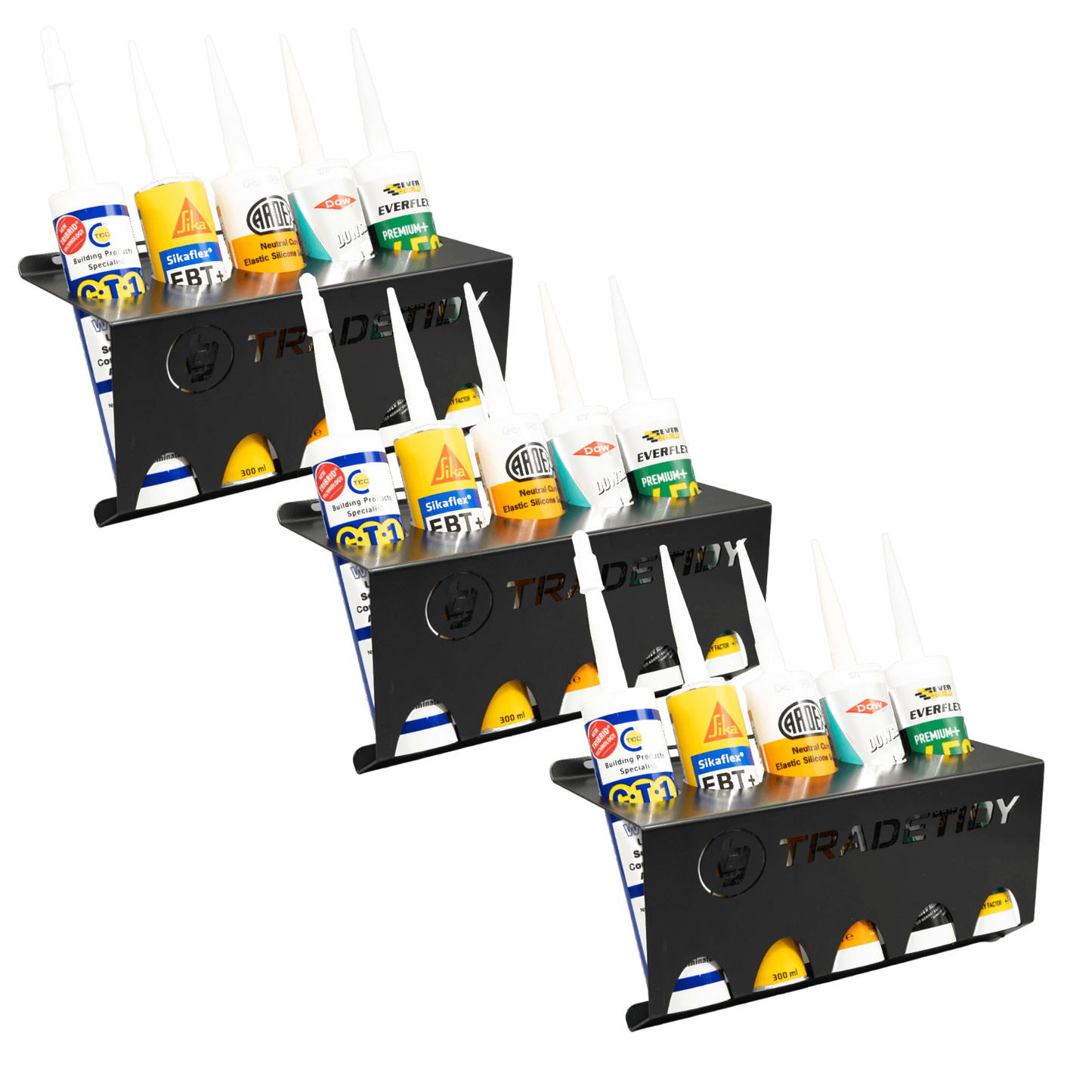 TradeTidy black Silicone & Mastic Tube Holder 3-pack — UK-made powder-coated steel for vans and workshops