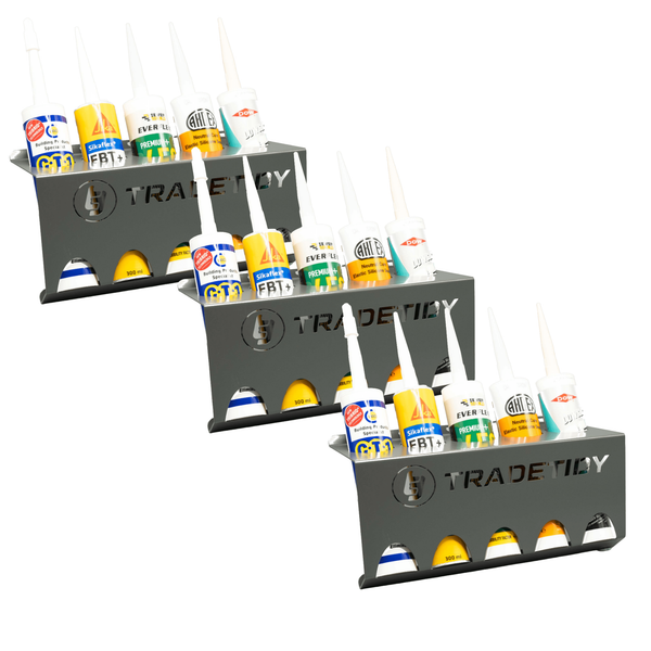 Silicone & Mastic Tube Holder 3-Pack — for Vans & Workshops — Grey