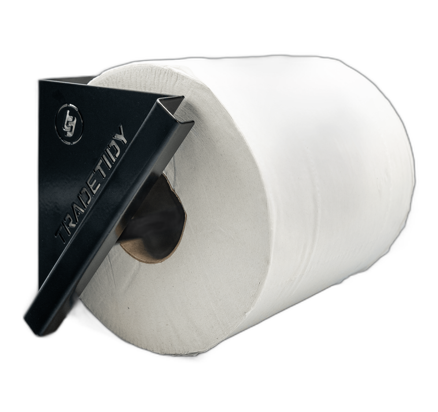 TradeTidy black Paper Roll Holder for 200mm blue and white rolls — UK-made powder-coated steel for vans and workshops