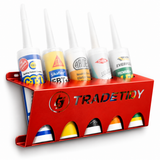 TradeTidy red Silicone & Mastic Tube Holder holding five sealant tubes - UK-made powder-coated steel for vans and workshops
