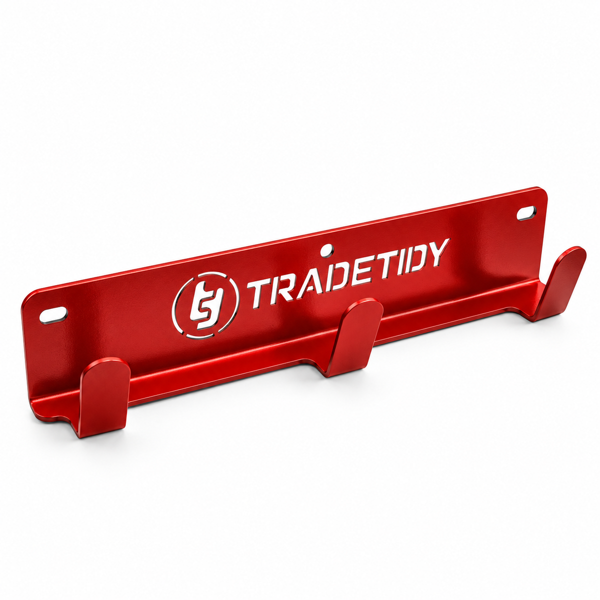 TradeTidy red van coat pegs — steel rail with three heavy-duty hooks, UK-made powder-coated steel