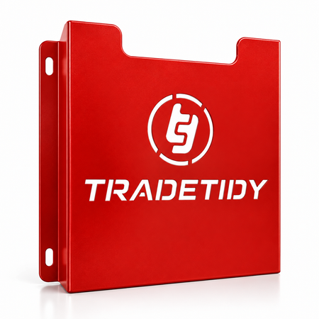 TradeTidy red van document holder for A4 job sheets and paperwork — wall-mounted powder-coated steel