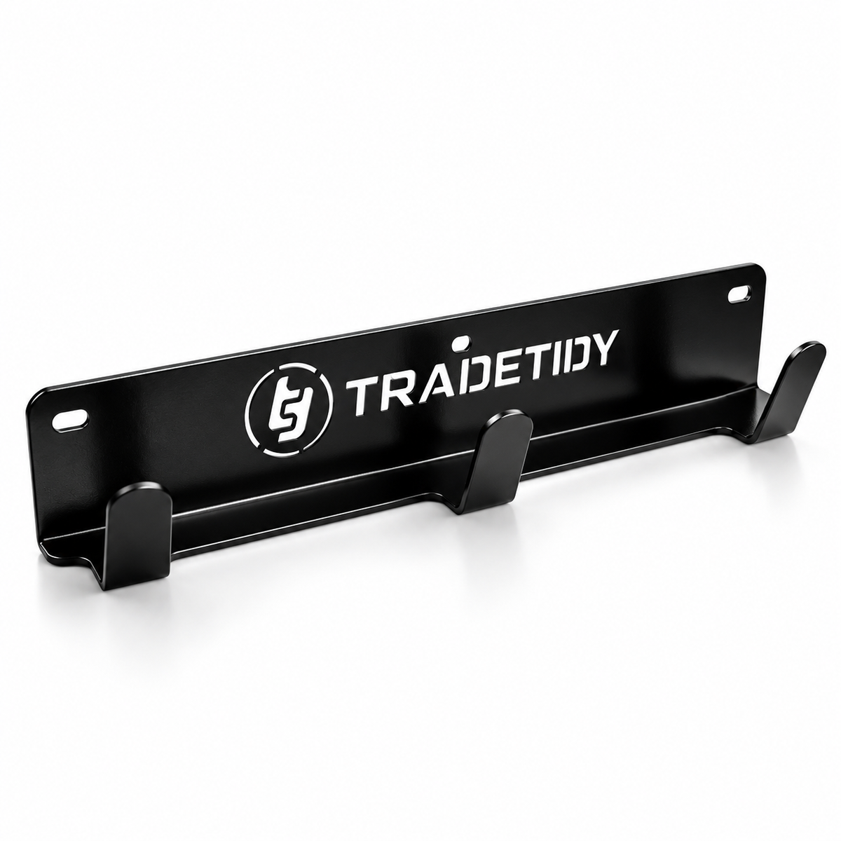 TradeTidy black van coat pegs — steel rail with three heavy-duty hooks, UK-made powder-coated steel