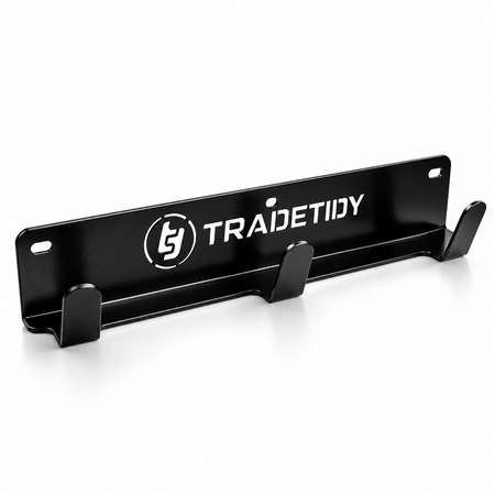 TradeTidy black van coat pegs — steel rail with three heavy-duty hooks, UK-made powder-coated steel