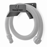 TradeTidy grey Hose Holder XL with a coiled dust-extractor hose - wall-mounted steel hose bracket for vans and workshops