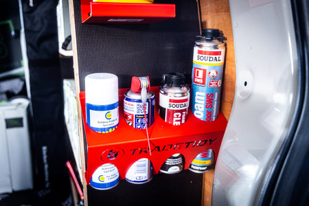 TradeTidy - Spray cans in a Red Can Holder mounted in a workshop van