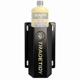 TradeTidy black Propane / MAPP Gas Can Holder holding a MAPP gas cylinder - wall-mounted steel holder for vans and workshops