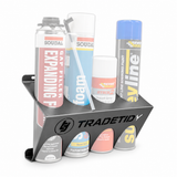 TradeTidy grey Spray & Aerosol Can Holder holding four 65mm aerosol cans - UK-made steel holder for vans and workshops