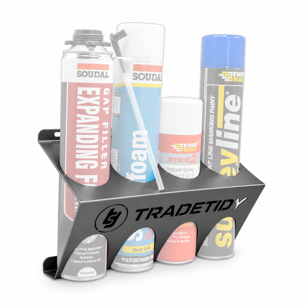 Spray & Aerosol Can Holder — Holds 4 × 65mm, for Vans & Workshops — Grey