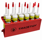 TradeTidy red 12-Tube Silicone & Sealant Holder filled with twelve sealant cartridges — UK-made powder-coated steel for vans and workshops