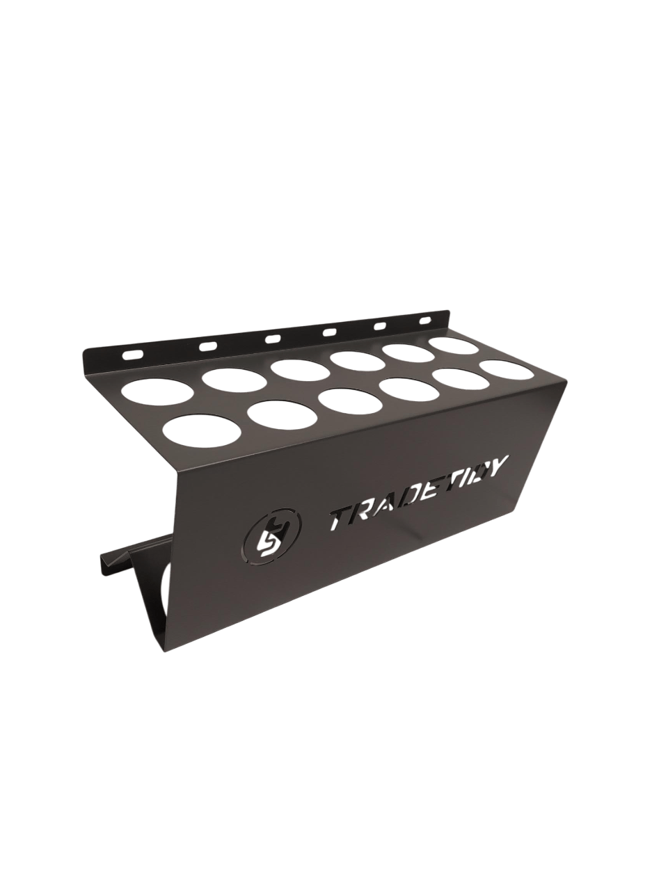 TradeTidy grey 12-Tube Silicone & Sealant Holder, empty — UK-made powder-coated steel for vans and workshops