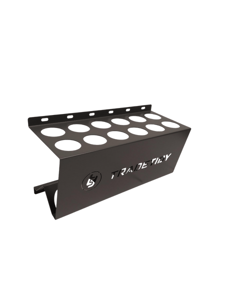 TradeTidy grey 12-Tube Silicone & Sealant Holder, empty — UK-made powder-coated steel for vans and workshops